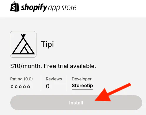 Shopify app store install button